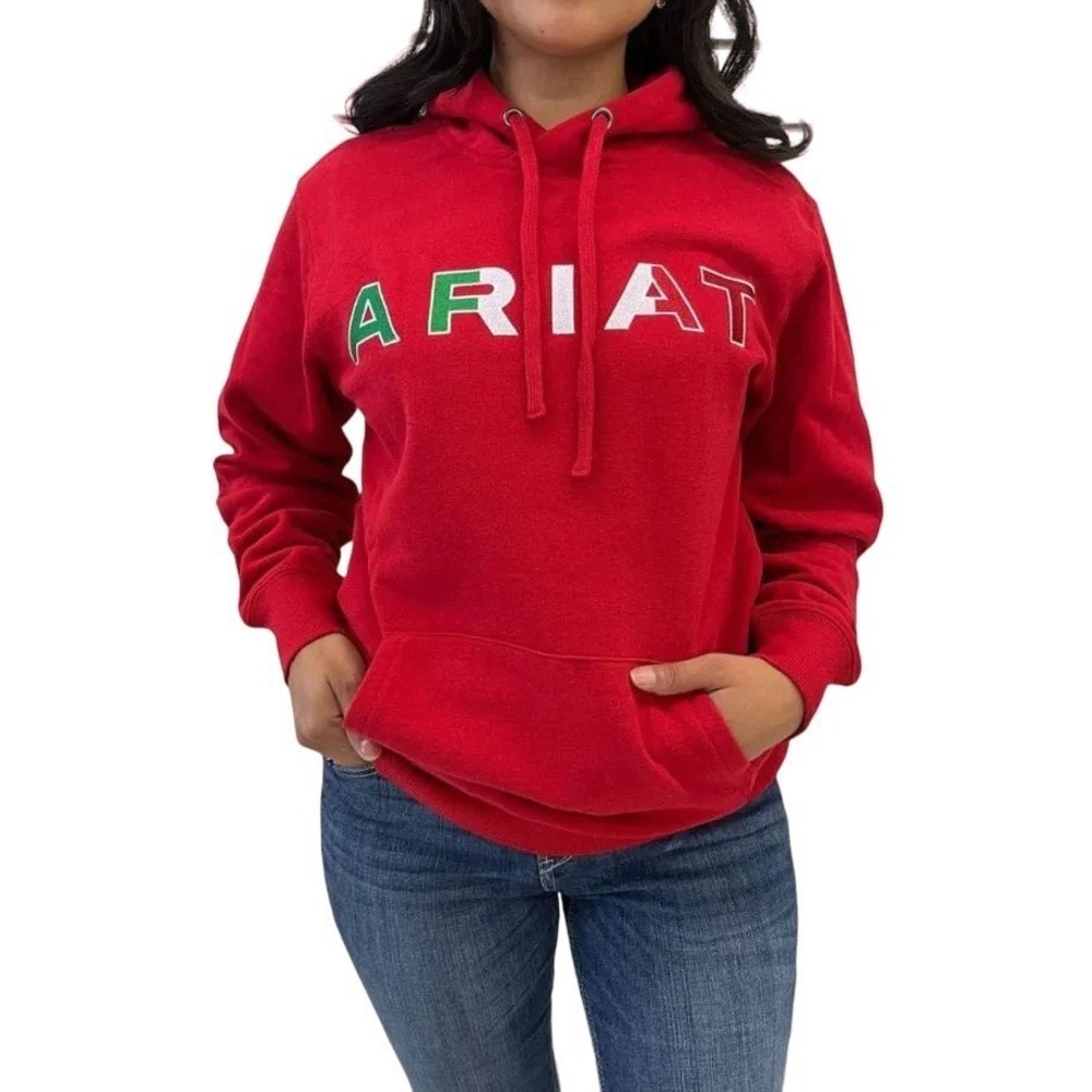 Ariat Women Mexico Hood Red Embroidered Logo Pullover Hoodie Large 10043066